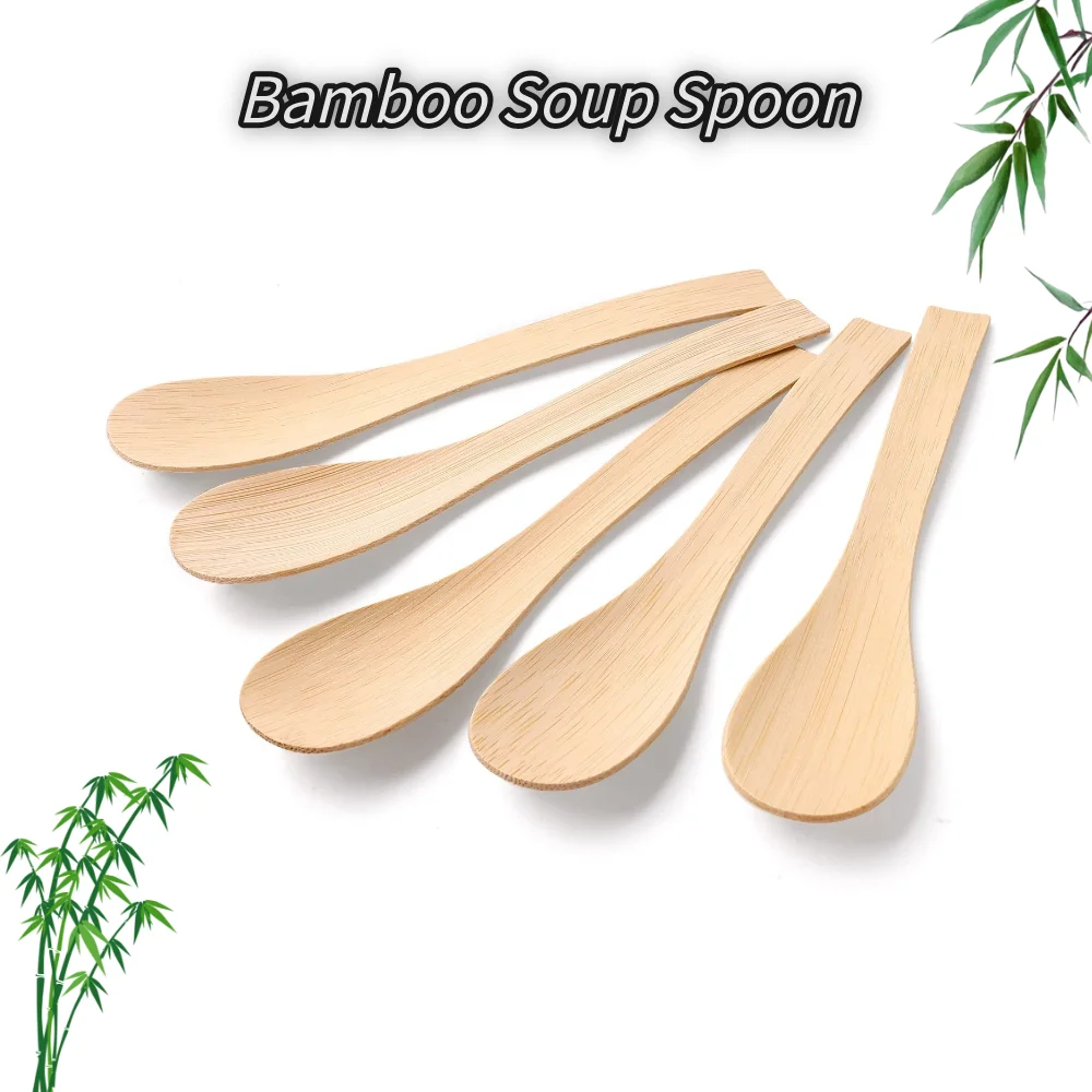 50/100pc Soup Spoon Disposable Bamboo Soup Spoons Compostable 100% Biodegradable Renewable Natural Travel Tableware Eco-Friendly