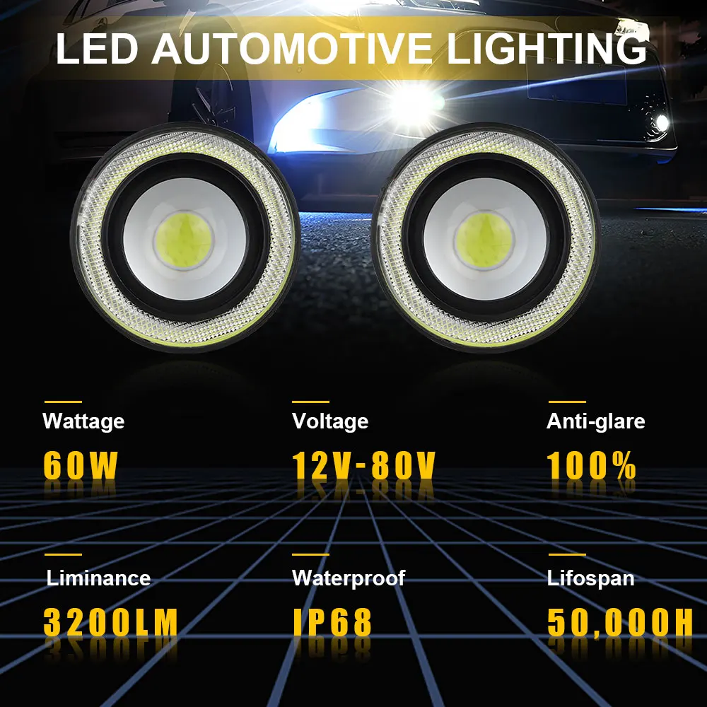 3 Inch Car Angel Eyes Fog Lamp DRL Led 12V Headlamps Halo Angel Eyes Rings Headlights Daytime Running Day Light Turn Signal thumbnail 2