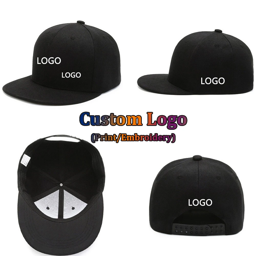 Custom Hat Unisex Hip hop Flat Trucker Hats Women Men Dance Caps Solid Color Adjustable Flat Bill Adult Snapback Hat with Logo thumbnail 2