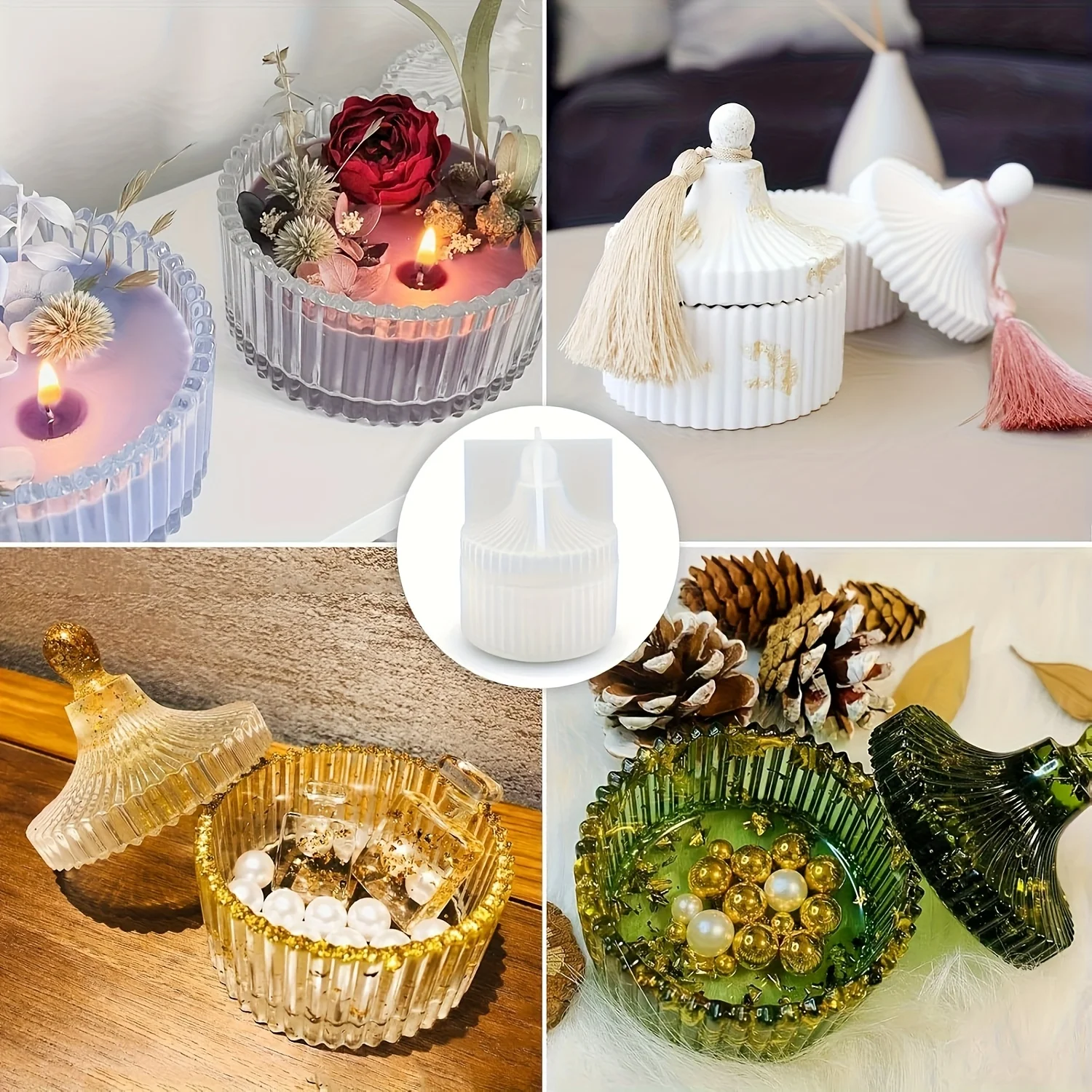 One set of resin box molds, round jewelry box storage boxes, DIY art casting water drop container molds, candle cans thumbnail 6