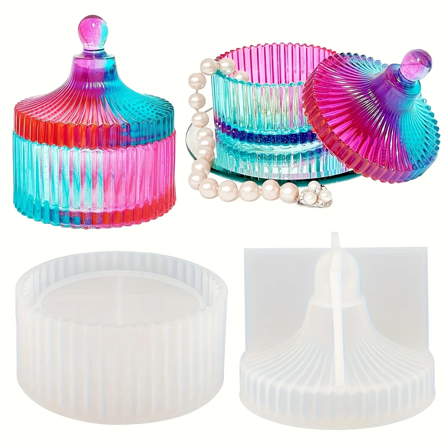One set of resin box molds, round jewelry box storage boxes, DIY art casting water drop container molds, candle cans