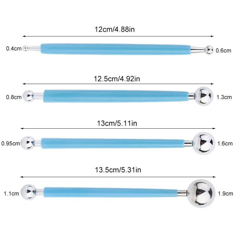 For Embossing Pattern 4 Pcs Point Drill Creasing Pen With DIY Ball Styluses Tools Spiral Double Head Clay Sculpting Tools thumbnail 2