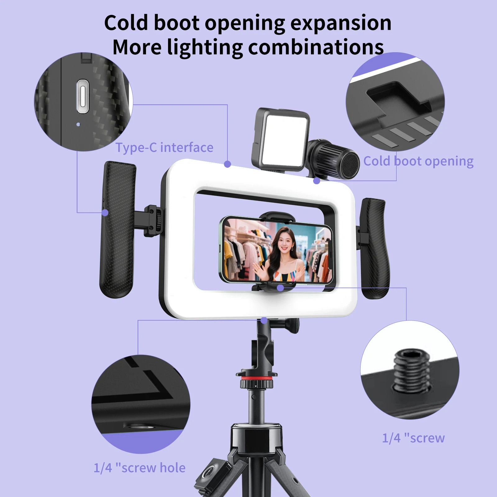 k03 Portable Handheld Ring LED Light New Rabbit Cage Lighting Photography Lamp for Mobile Live Broadcast Selfie Light Decoration thumbnail 5