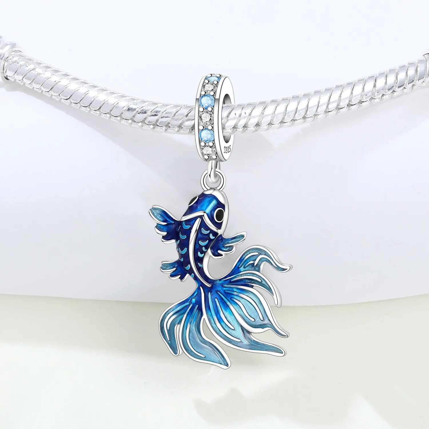Blue Charm 925 Sterling Silver Ocean Pearls Betta Fish Pendant Birthday Party Gift for Women Bracelet Necklace DIY Beads Jewelry thumbnail 3