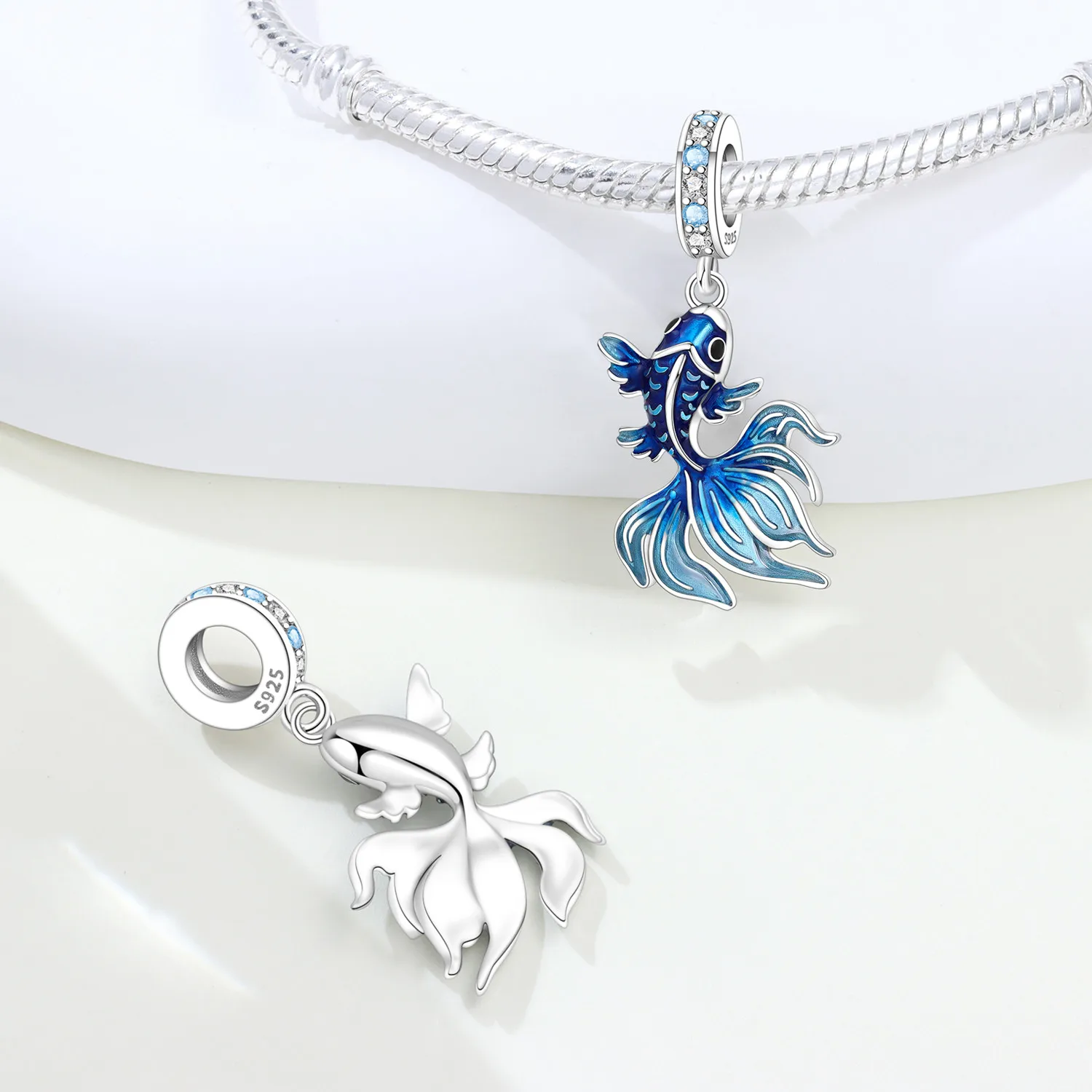 Blue Charm 925 Sterling Silver Ocean Pearls Betta Fish Pendant Birthday Party Gift for Women Bracelet Necklace DIY Beads Jewelry thumbnail 2