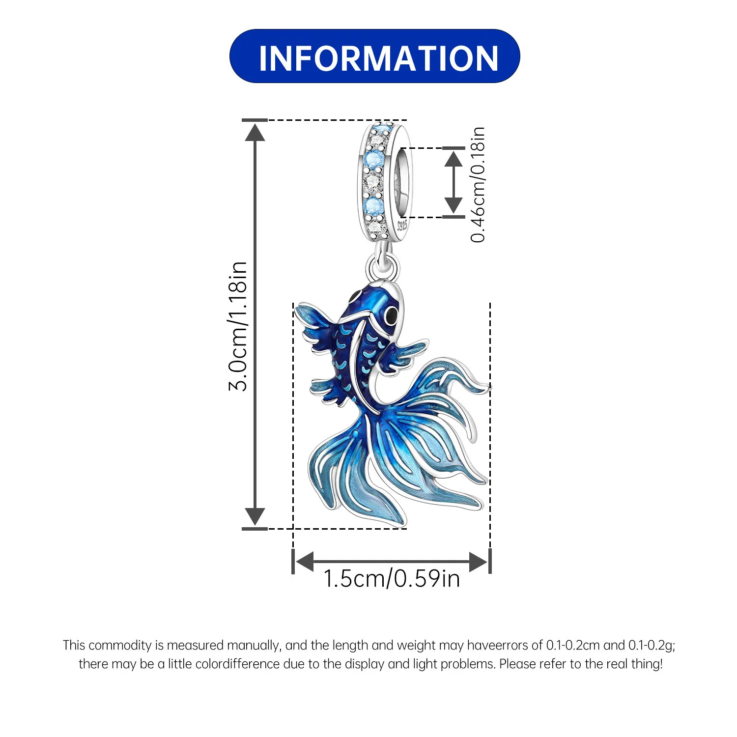 Blue Charm 925 Sterling Silver Ocean Pearls Betta Fish Pendant Birthday Party Gift for Women Bracelet Necklace DIY Beads Jewelry thumbnail 4