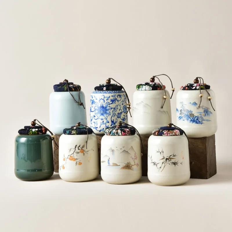 Chinese Ceramic Tea Pot Moisture-proof Home Pu 'er Green Tea Longjing Storage Tank Living Room Coffee Table Decoration Teaware