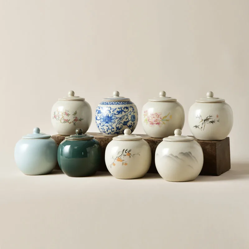 Round Ceramic Tea Pot Ruyao Ceramic Pot Tea Container Living Room Coffee Table Decorative Ornaments Portable Small Tea Pot