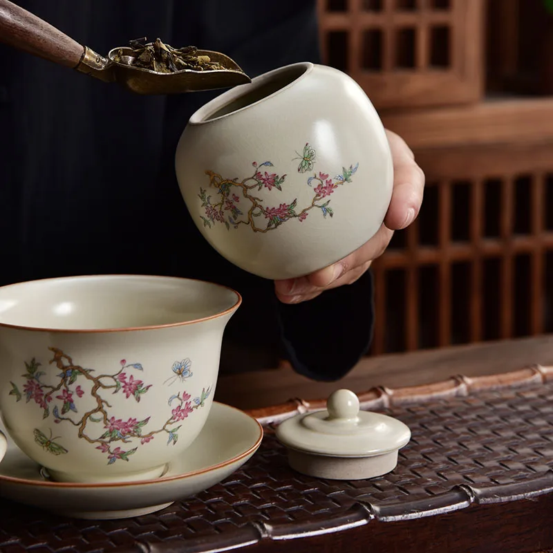 Round Ceramic Tea Pot Ruyao Ceramic Pot Tea Container Living Room Coffee Table Decorative Ornaments Portable Small Tea Pot thumbnail 2