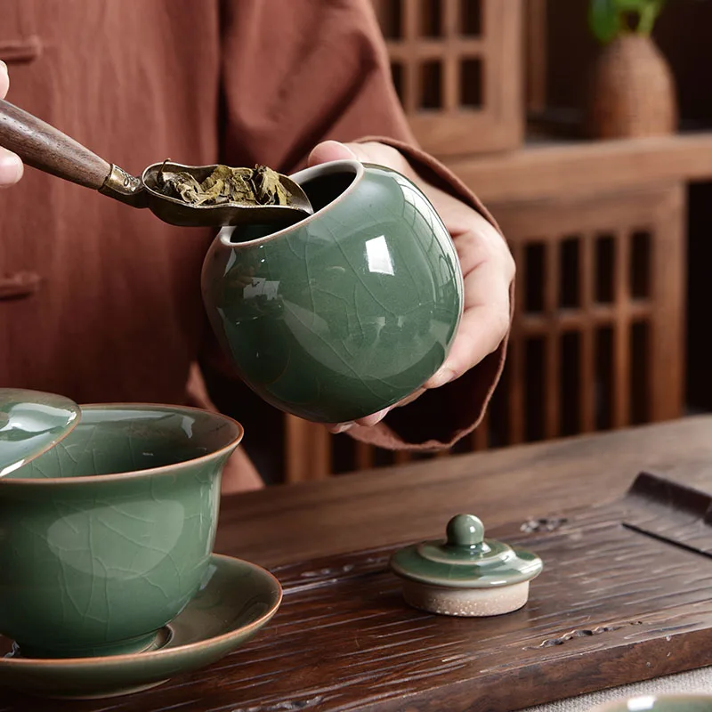 Round Ceramic Tea Pot Ruyao Ceramic Pot Tea Container Living Room Coffee Table Decorative Ornaments Portable Small Tea Pot thumbnail 5