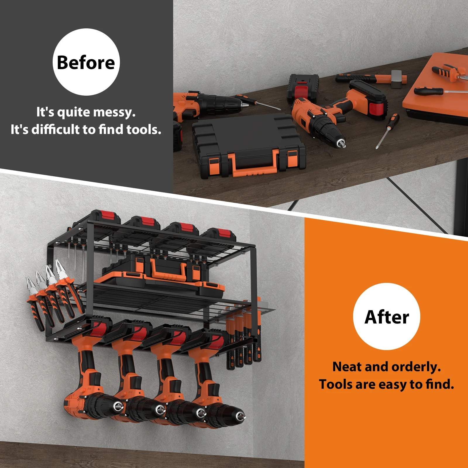 BRIEFNESS  3-Tier Heavy Duty Tool Storage Rack, Metal Wall Mount Organiser for Drills, Toolbox, Pliers, Wrenches & Screwdrivers thumbnail 5