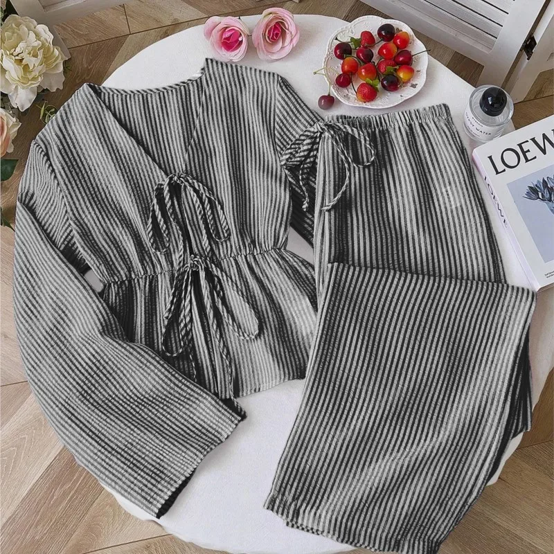 Striped Leace-up New In Matching Sets 2 Pieces Set For Woman Two Piece Outfits Simple Style All-match Casual Commuting Office thumbnail 5