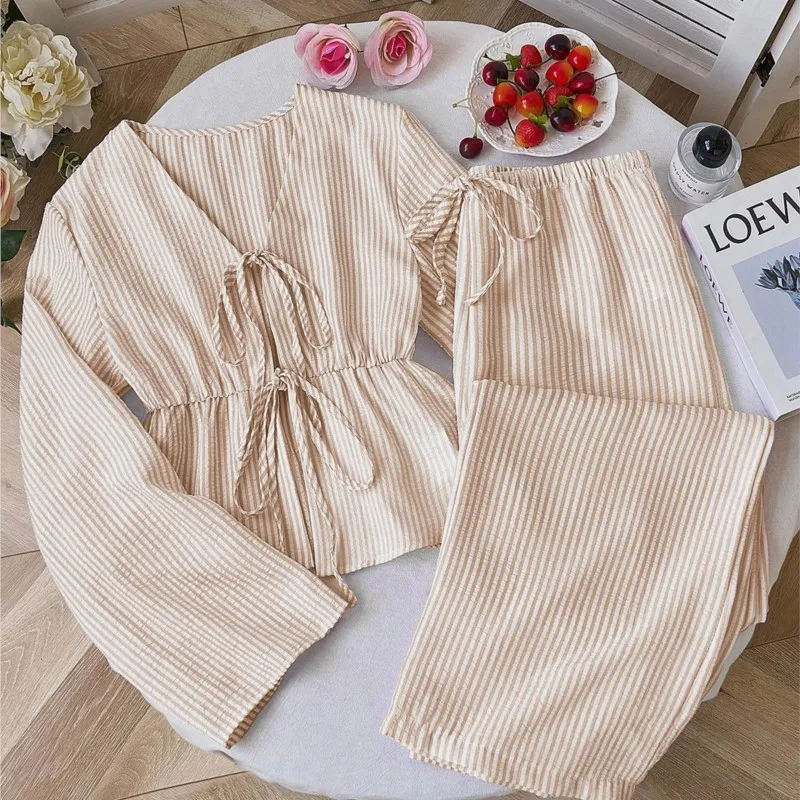Striped Leace-up New In Matching Sets 2 Pieces Set For Woman Two Piece Outfits Simple Style All-match Casual Commuting Office thumbnail 6