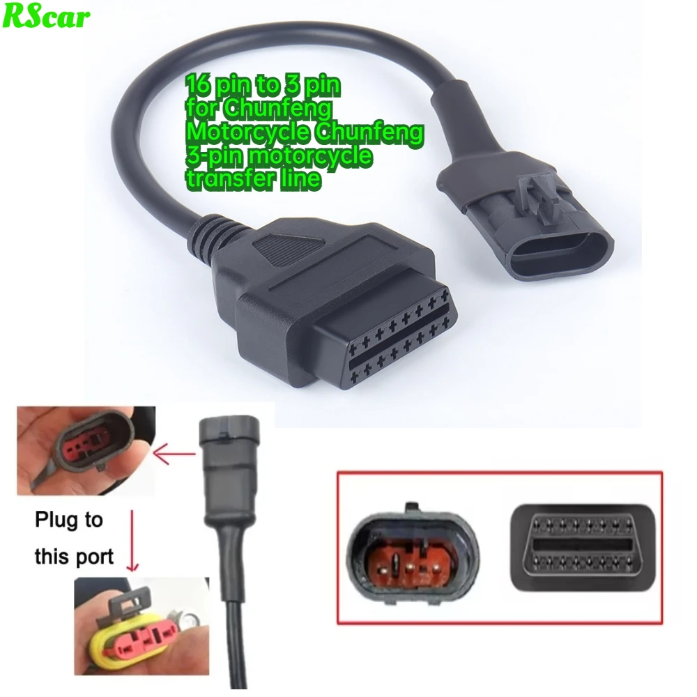 Best For Cfmoto Motorbike 3pin OBD2 Motorcycle Diagnostic Extension Cable 3 Pin Needles To 16pin Female OBD Adapter Connector