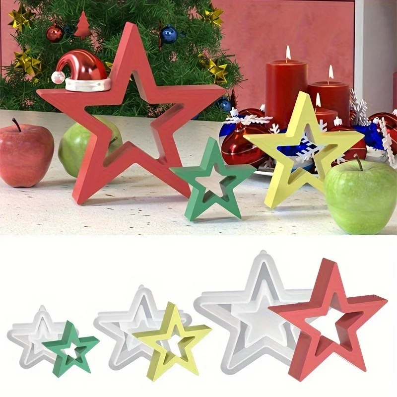Silicone Hollow Star Molds for DIY Crafts - Pentagram Shaped Resin, Gypsum & Clay Casting Molds for Christmas Tree Decorations thumbnail 3