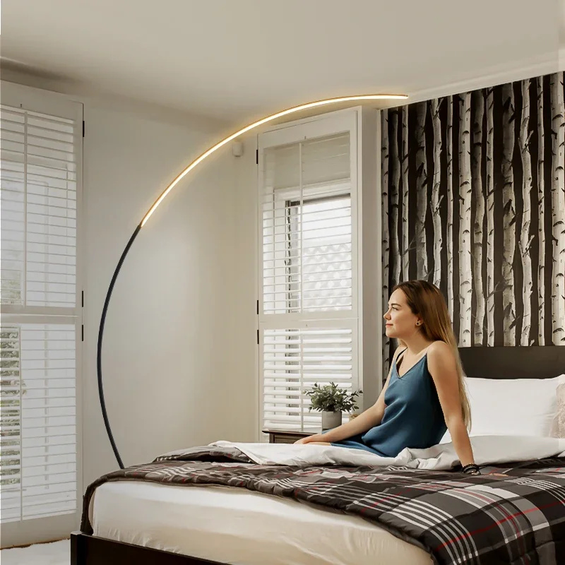 Nordic Modern Arc Shape Floor Lamp Led Dimmable Remote Control Standing Light For Living Room Bedroom Sofa Study Decor Lighting thumbnail 2
