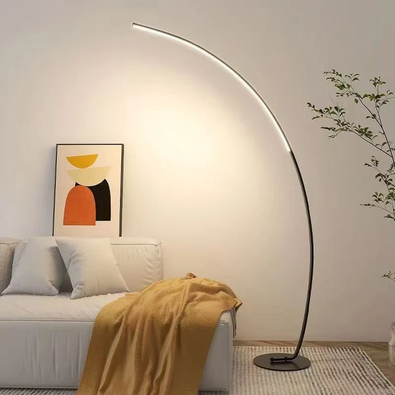 Nordic Modern Arc Shape Floor Lamp Led Dimmable Remote Control Standing Light For Living Room Bedroom Sofa Study Decor Lighting thumbnail 5