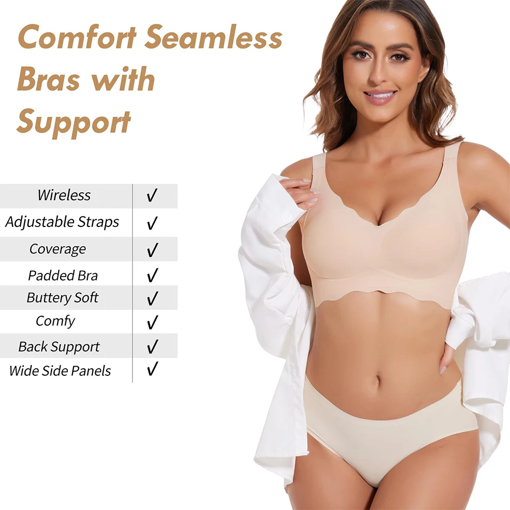 Womens Seam-free Wireless Wave Bras Full Coverage Push Up No Underwire Bra Supportive Bralettes for Everyday thumbnail 4