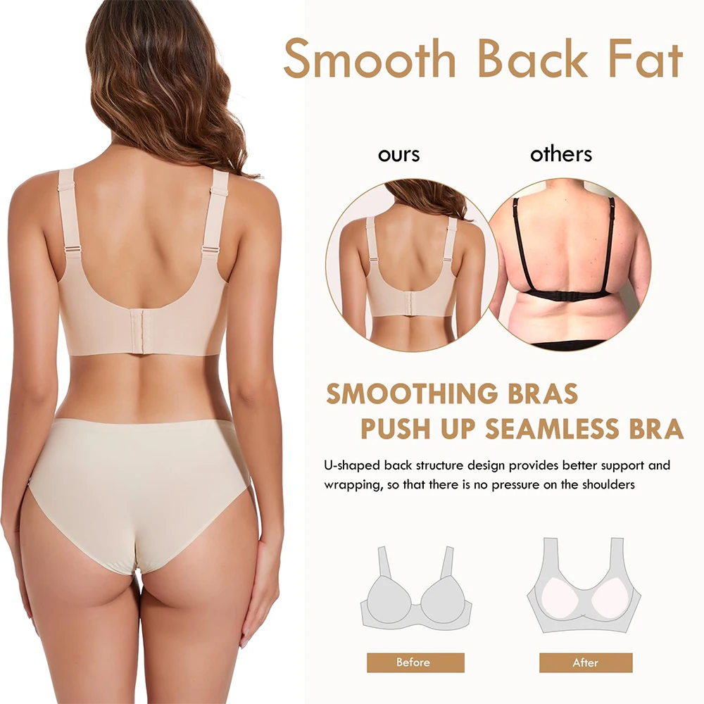Womens Seam-free Wireless Wave Bras Full Coverage Push Up No Underwire Bra Supportive Bralettes for Everyday thumbnail 5