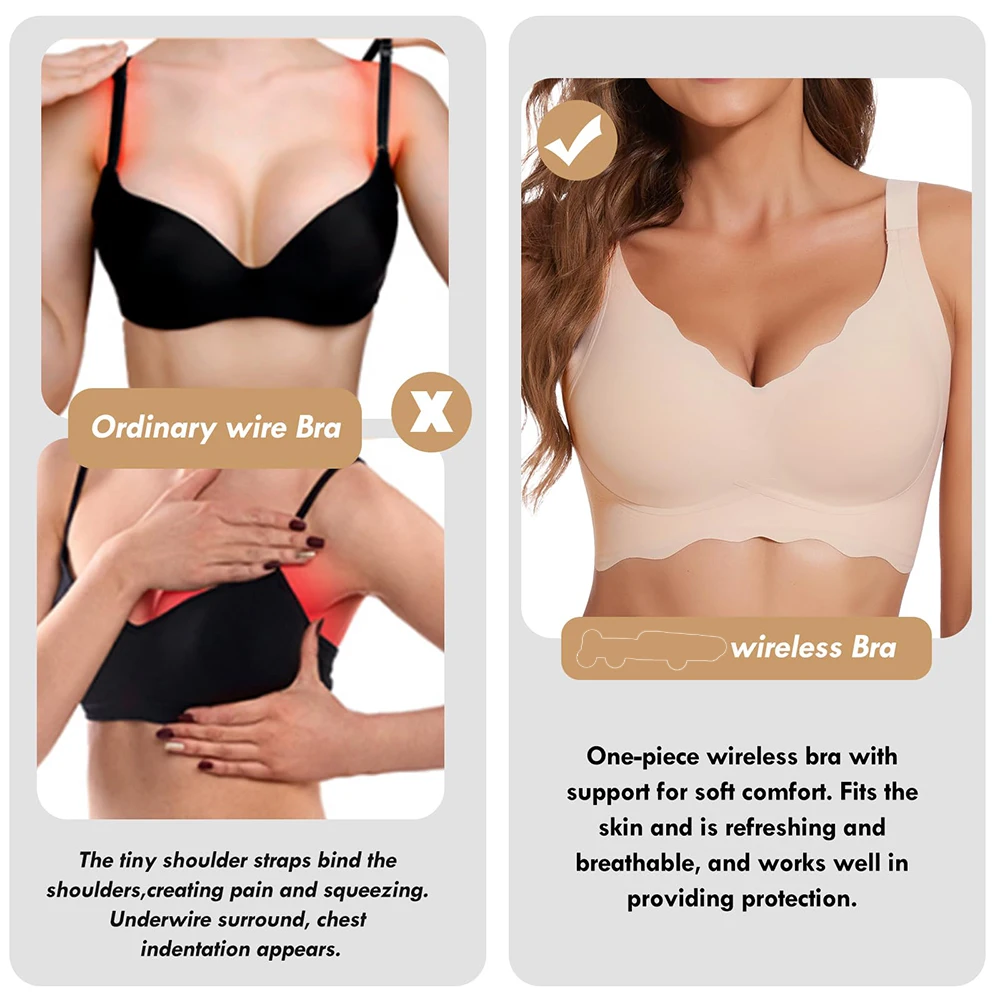 Womens Seam-free Wireless Wave Bras Full Coverage Push Up No Underwire Bra Supportive Bralettes for Everyday thumbnail 6