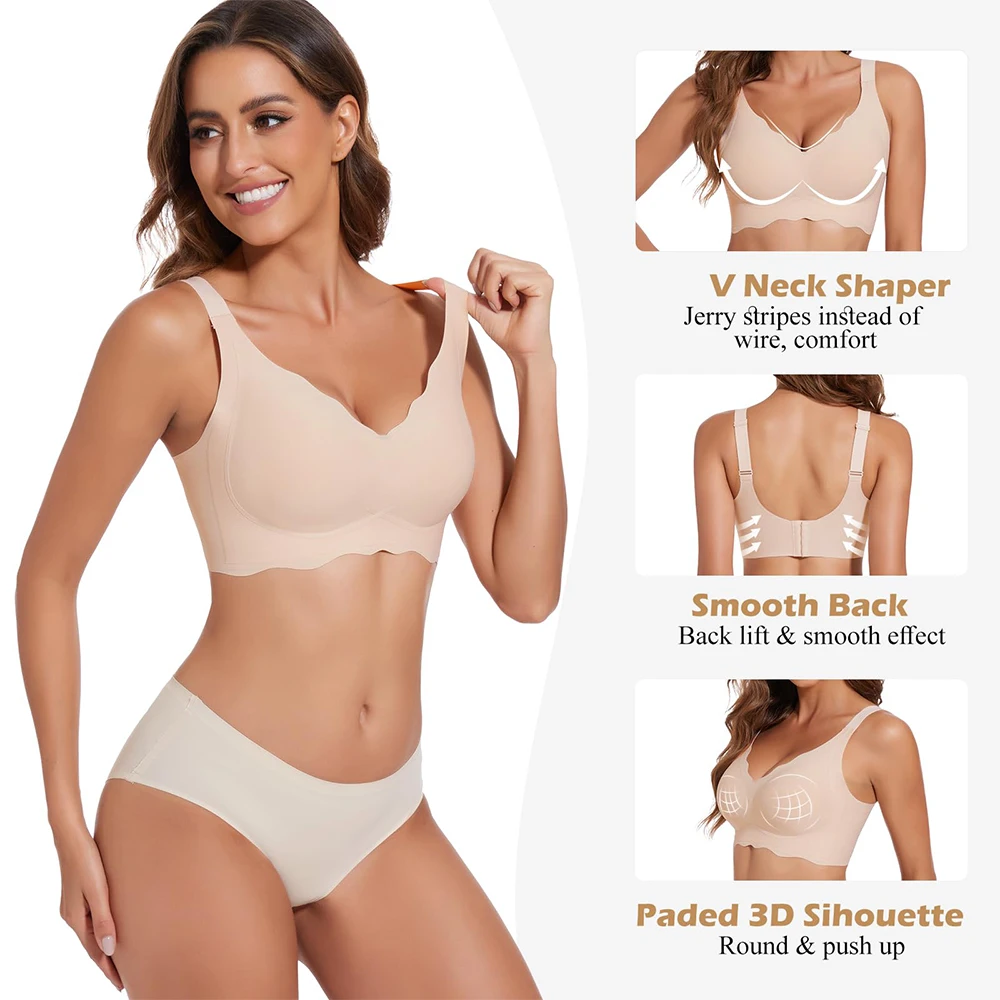 Womens Seam-free Wireless Wave Bras Full Coverage Push Up No Underwire Bra Supportive Bralettes for Everyday thumbnail 3