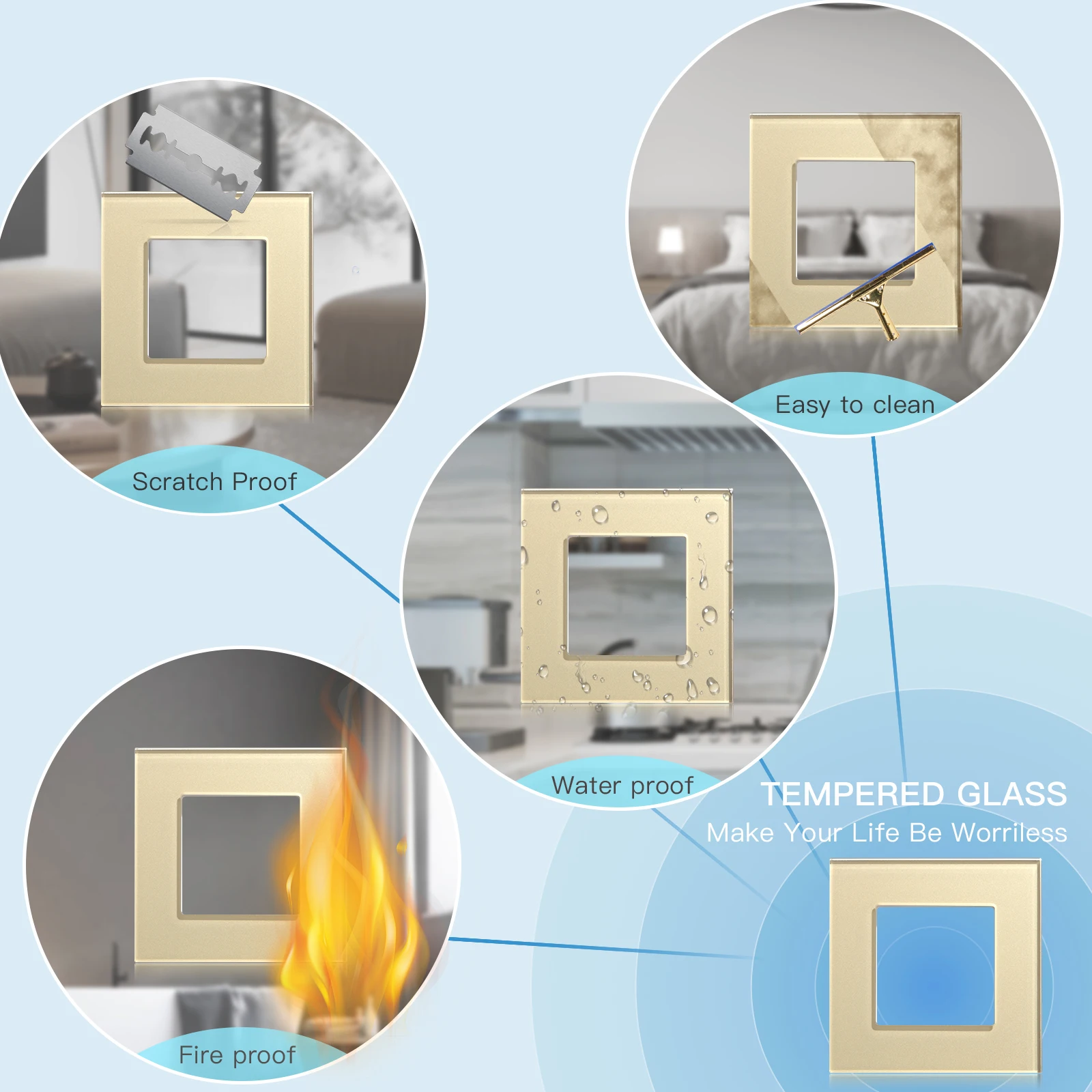 BSEED 1/2/3Gang Zigbee Touch Switch Part Glass Panel Smart Dimmer Curtain Switch DIY Part Zigbee Socket Parts With Neutral Line thumbnail 5