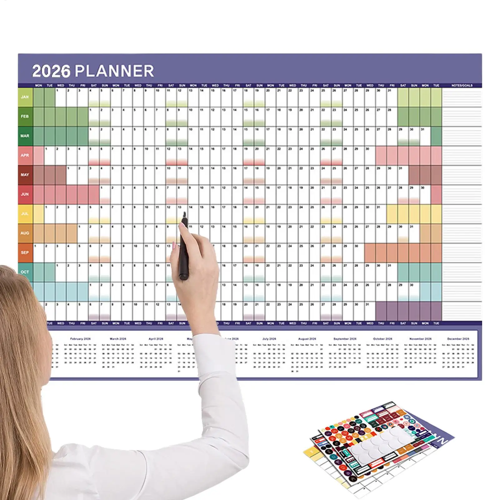 2026 2025 Wall Calendar Full Year Large Size Paper Cute Sticker Yearly Weekly Annual Planner Target List Home Office Supplies