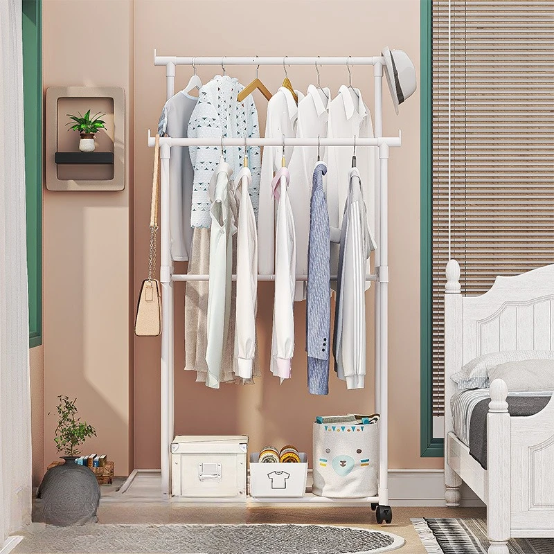 Home simple floor-standing clothes drying rack storage rack shoe and hat rack household coat rack multi-functional mobile balcon thumbnail 3