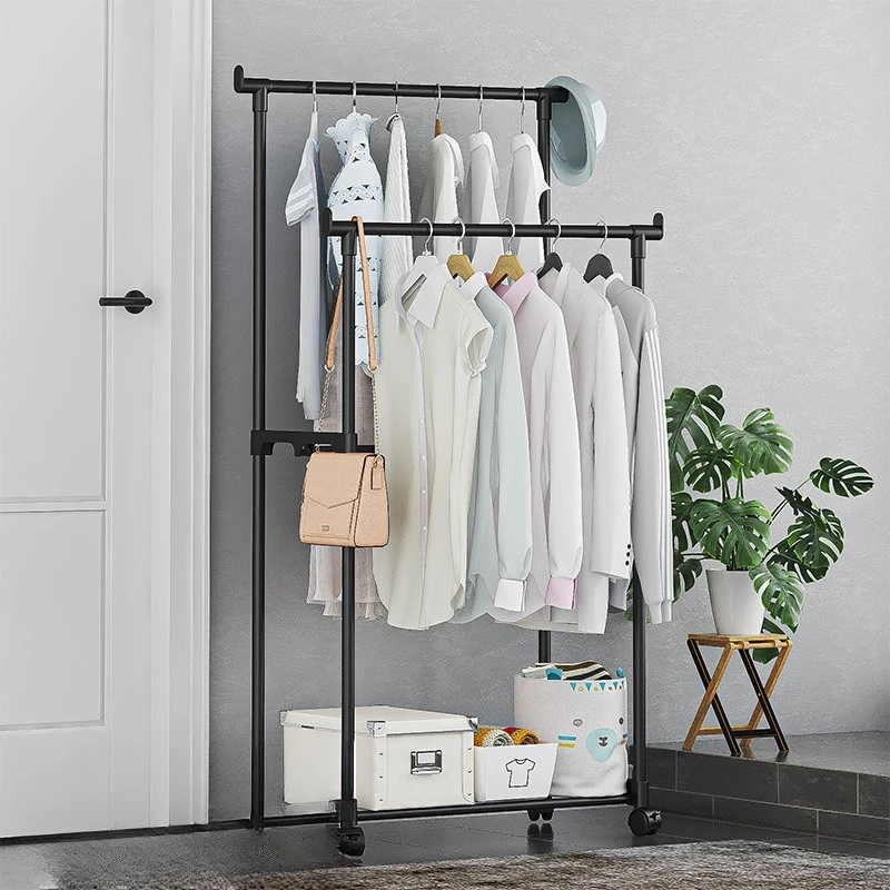 Home simple floor-standing clothes drying rack storage rack shoe and hat rack household coat rack multi-functional mobile balcon thumbnail 2