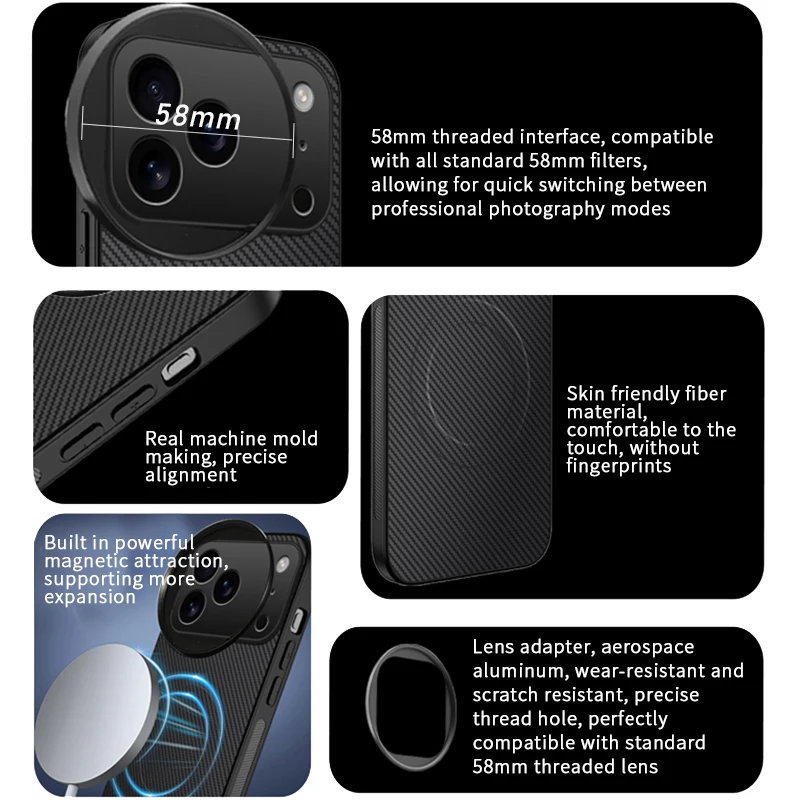 58mm Filter Mount Phone Case for iPhone 17 Pro/Pro Max Magnetic Wireless Charging Magsafe Cover Protective Camera Lens Adapter thumbnail 5
