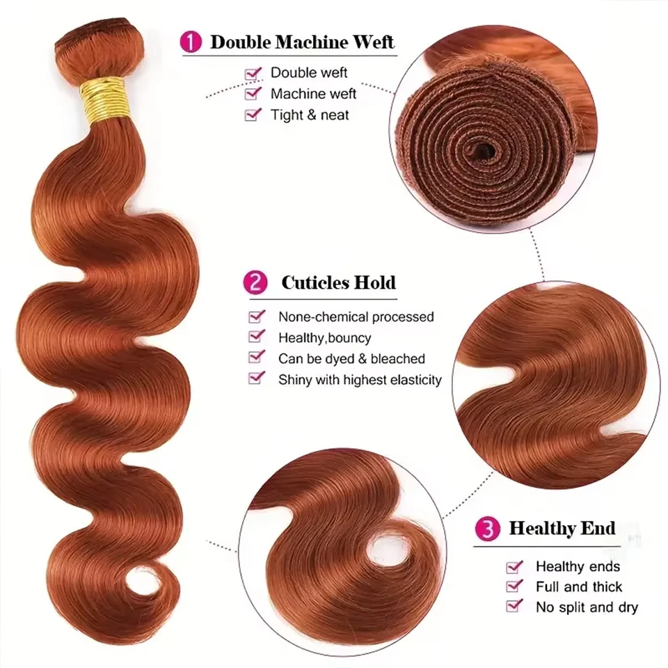 8-30" #350 Ginger Orange Body Wave 13X4 4x4 HD Lace Closure With Bundle Deep Water Virgin Human Hair Bundle With Closure Frontal thumbnail 4