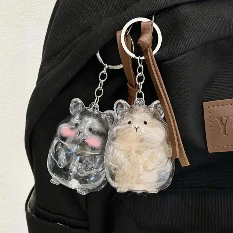 Hamster Fur Storage Keychain Cute Pet Shaped Transparent Hair Container Box Pendants Key Ring DIY Accessories Memorial Gifts thumbnail 5