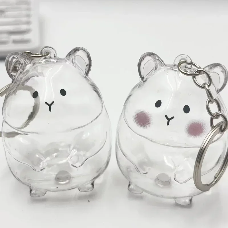 Hamster Fur Storage Keychain Cute Pet Shaped Transparent Hair Container Box Pendants Key Ring DIY Accessories Memorial Gifts thumbnail 4