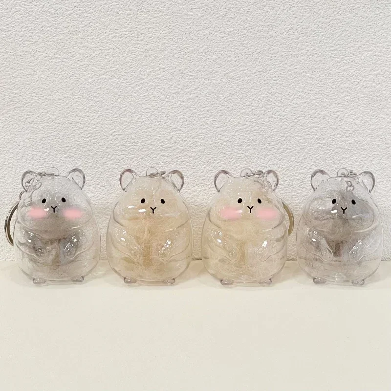 Hamster Fur Storage Keychain Cute Pet Shaped Transparent Hair Container Box Pendants Key Ring DIY Accessories Memorial Gifts thumbnail 6