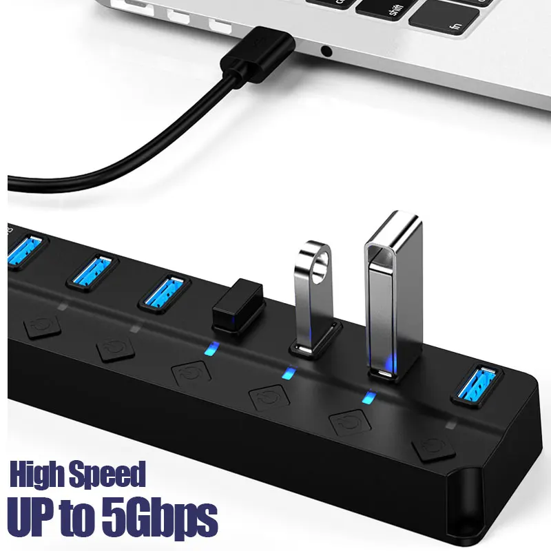 4 In 1 USB 3.0 Hub 7 Port With LED Indicator Independent Switch Control For Laptop Flash Drive Hard Disk Printer Camera Keyboard thumbnail 4