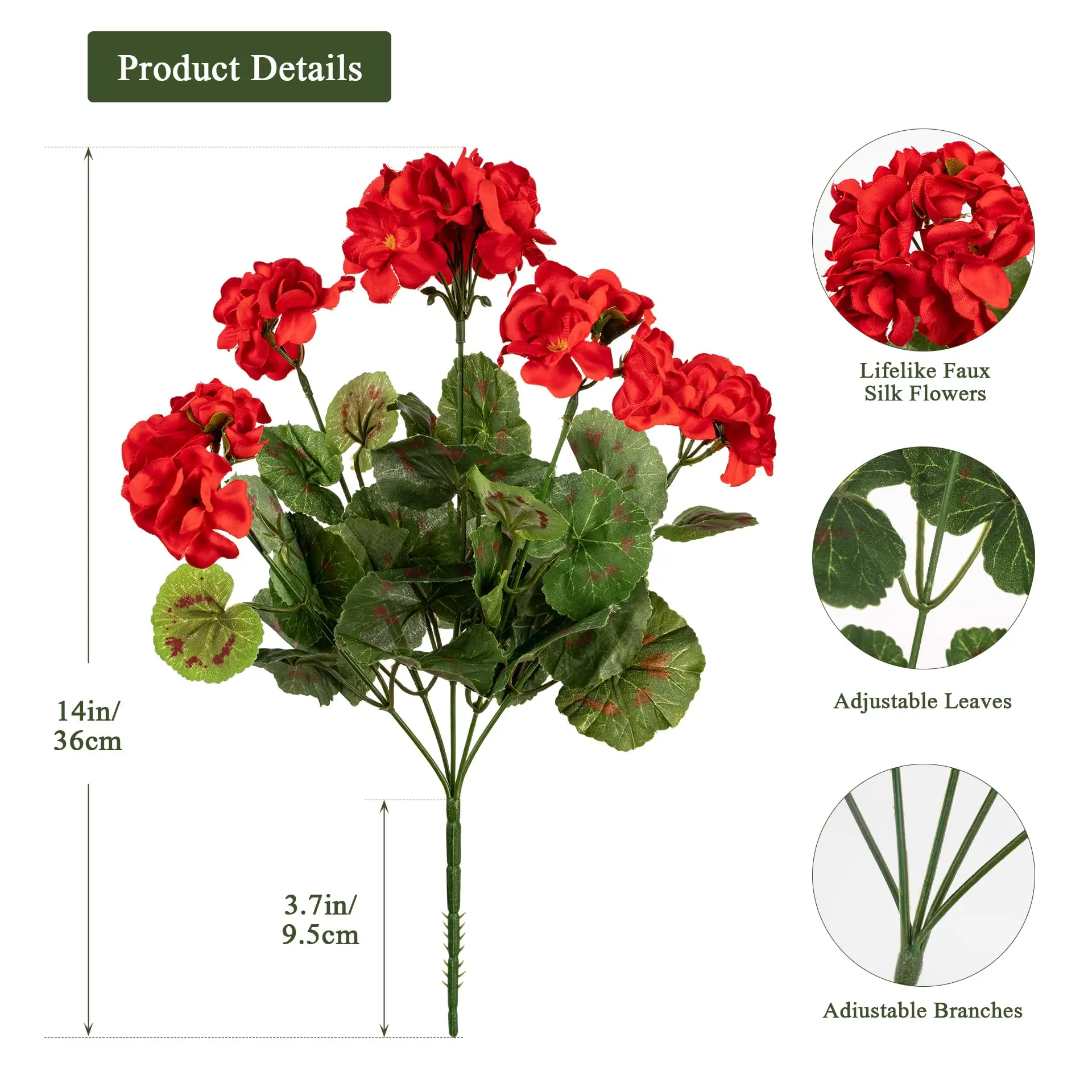 2pcs Artificial Flowers Faux Geranium UV Resistant Fake Silk Flower for Planter Outdoor Garden Patio Decor Home Table Decoration thumbnail 2