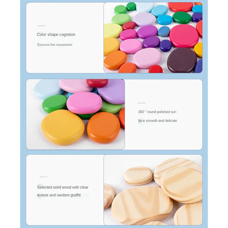 6/10/12/20pcs Rainbow Pebbles Wooden Blocks Toy Kids Educational Toys for Children Hand-eye Coordination Training Balance Game thumbnail 5