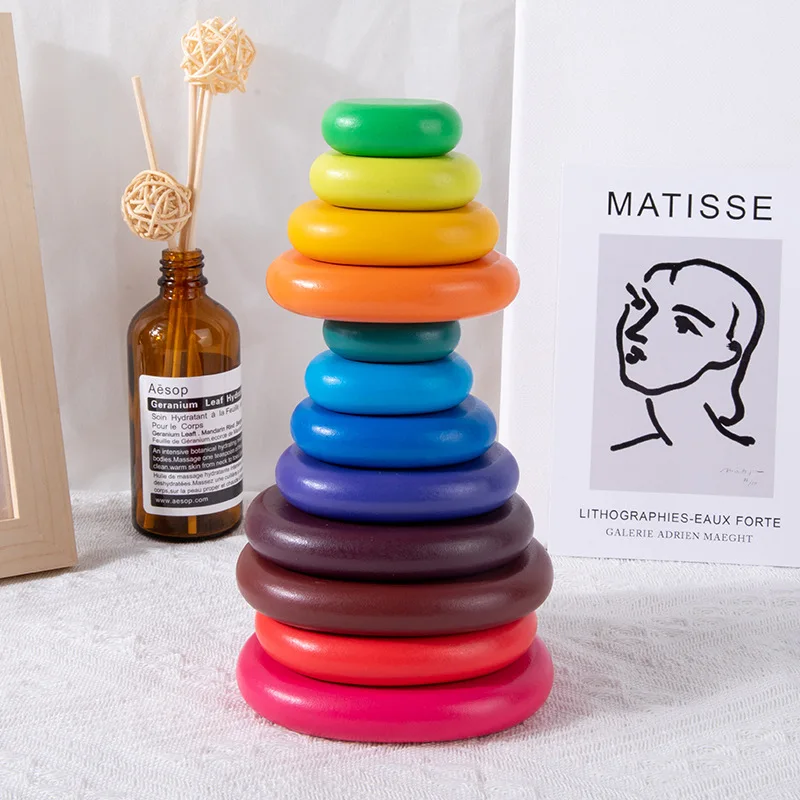 6/10/12/20pcs Rainbow Pebbles Wooden Blocks Toy Kids Educational Toys for Children Hand-eye Coordination Training Balance Game thumbnail 4