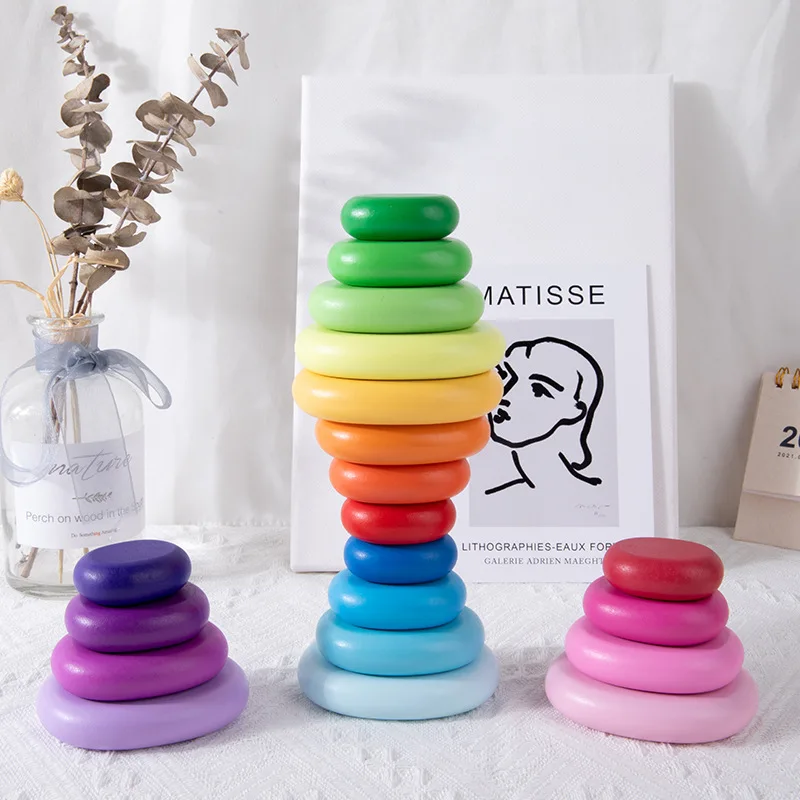 6/10/12/20pcs Rainbow Pebbles Wooden Blocks Toy Kids Educational Toys for Children Hand-eye Coordination Training Balance Game thumbnail 3