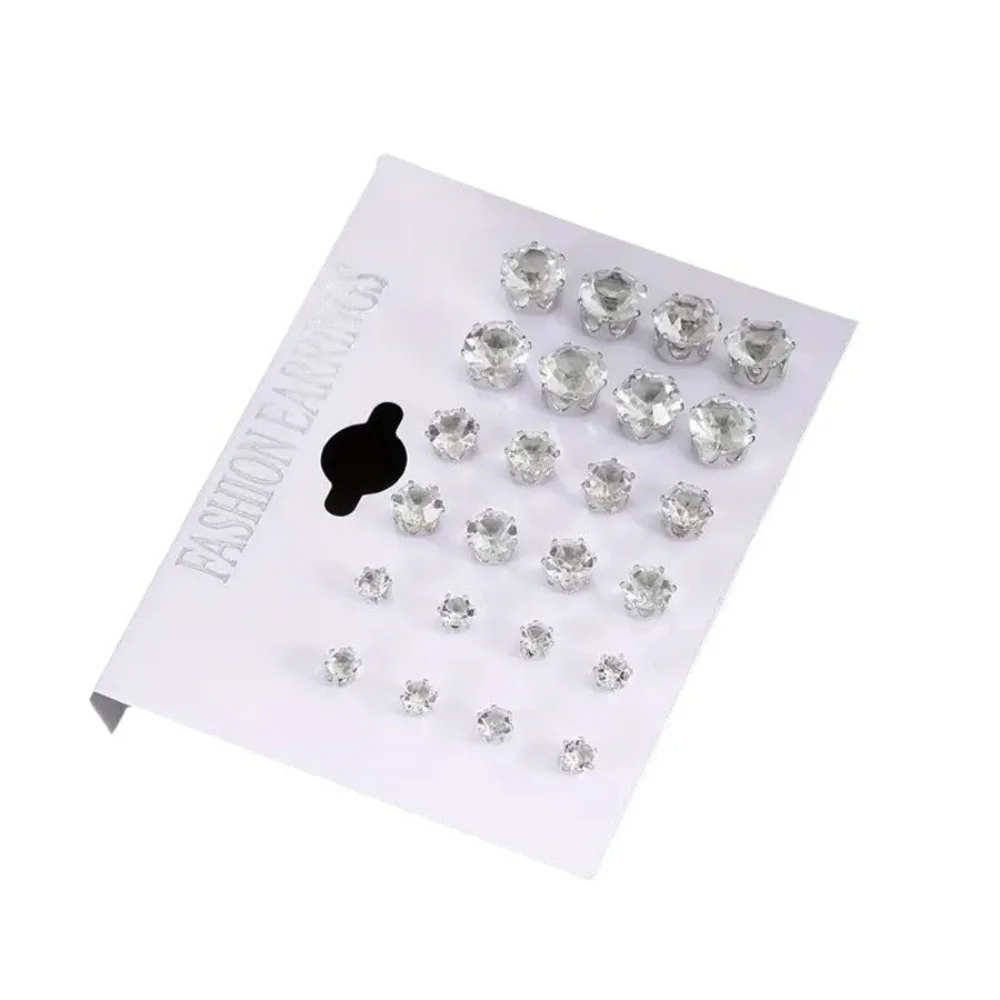 12 Pairs Set Stainless Steel Silver Color CZ Stud Earrings with Gemstone Buds Round Earrings Jewelry Accessories Unisex thumbnail 5