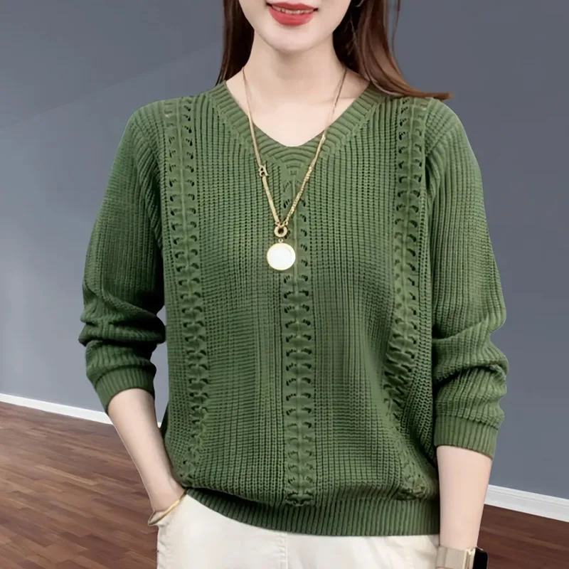 V-neck Knitted Sweater Autumn Popular Women's Clothing Foreign Style Inside with Solid Color Bottoming Shirt Top Jumpe Homme thumbnail 3
