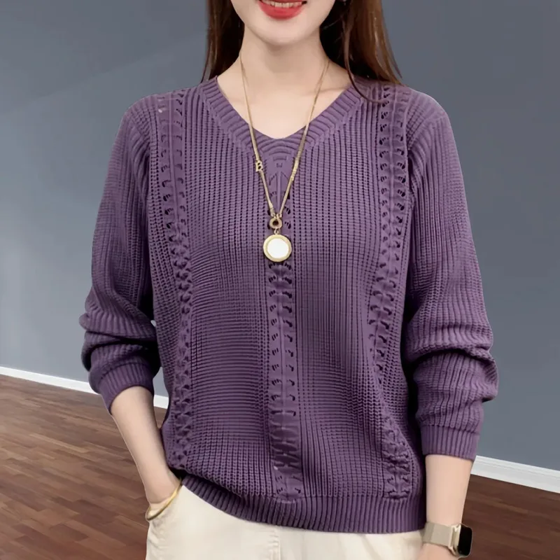 V-neck Knitted Sweater Autumn Popular Women's Clothing Foreign Style Inside with Solid Color Bottoming Shirt Top Jumpe Homme thumbnail 2