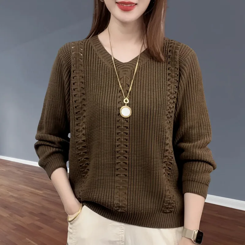V-neck Knitted Sweater Autumn Popular Women's Clothing Foreign Style Inside with Solid Color Bottoming Shirt Top Jumpe Homme thumbnail 4