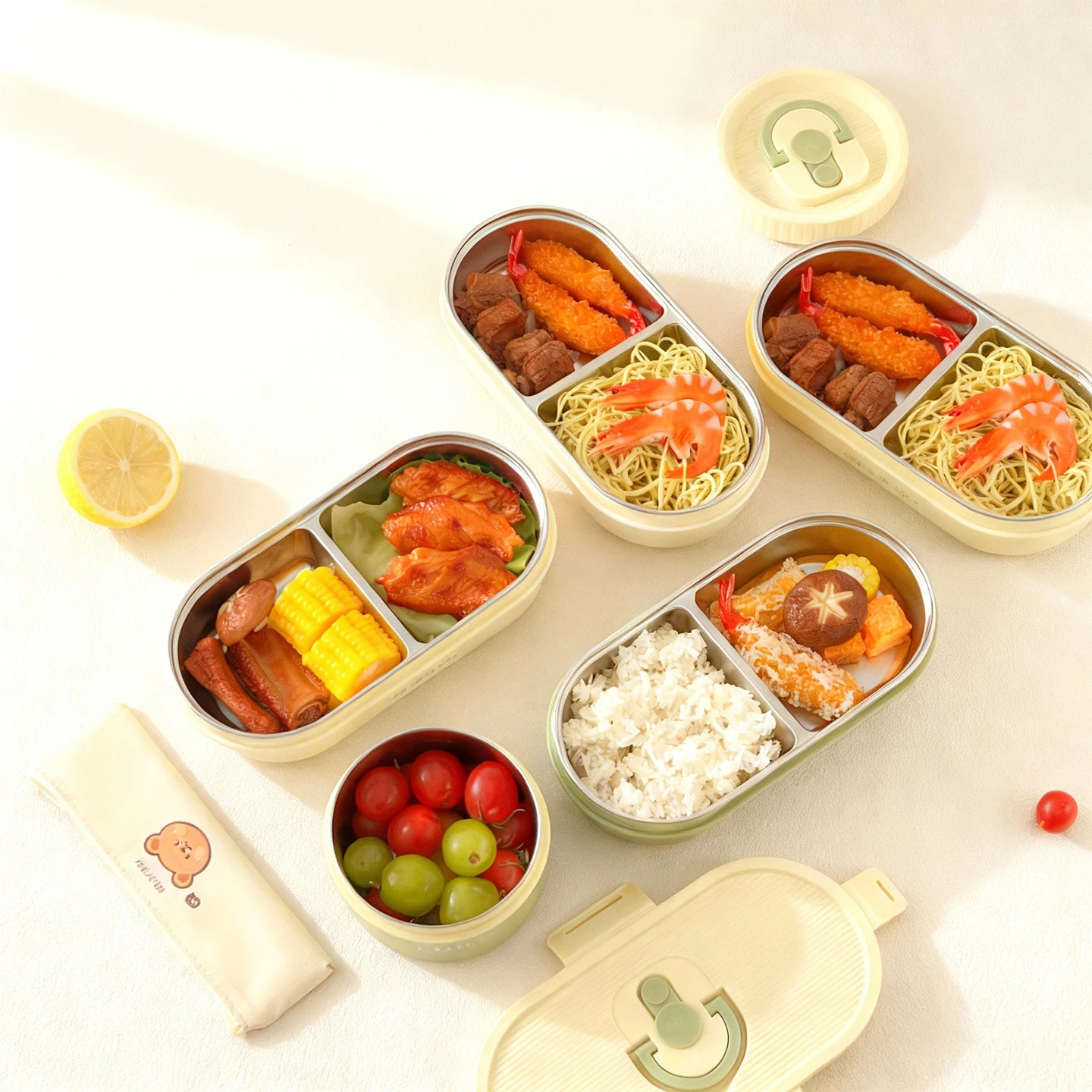 WORTHBUY 304 Stainless Steel Oval Insulated Lunch Box For Kids Student Portable Leak Proof Divided Food Container Microwave Safe thumbnail 3