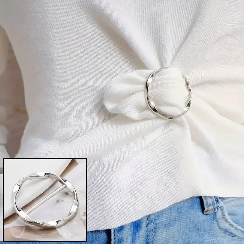 5pcs Fashion Metal Round Circle Clip Buckle Shawl T-Shirt Tie Clip Brooch Waist Buckle Versatile Clothing Ring Wrap Holder thumbnail 4
