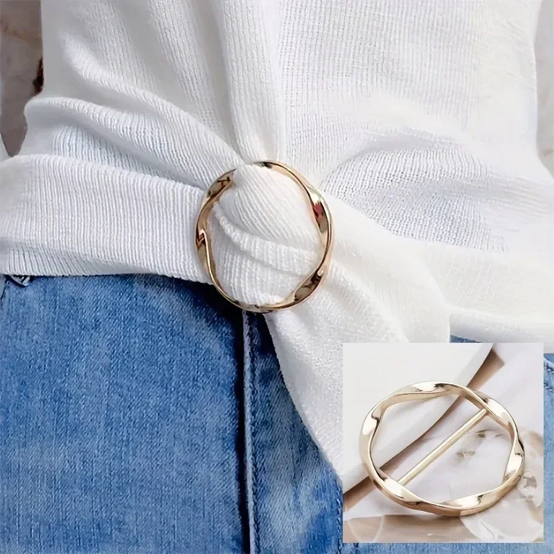 5pcs Fashion Metal Round Circle Clip Buckle Shawl T-Shirt Tie Clip Brooch Waist Buckle Versatile Clothing Ring Wrap Holder thumbnail 5