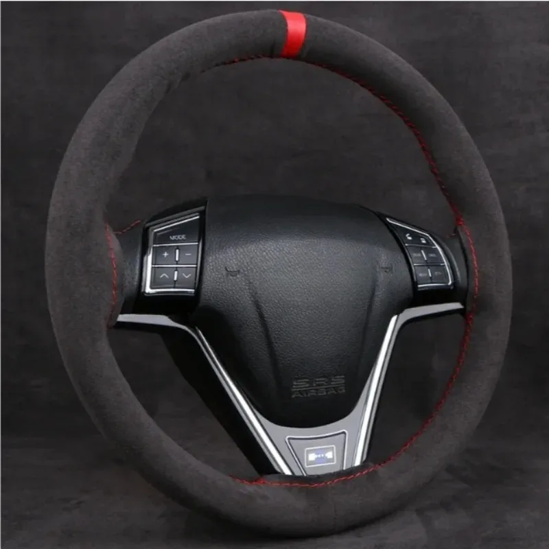 NEW Car Steering Wheel Cover Soft Wear-Resistant Comfortable Wear Resistant Universal Hand Sewing Black Suede Leather Braiding thumbnail 2