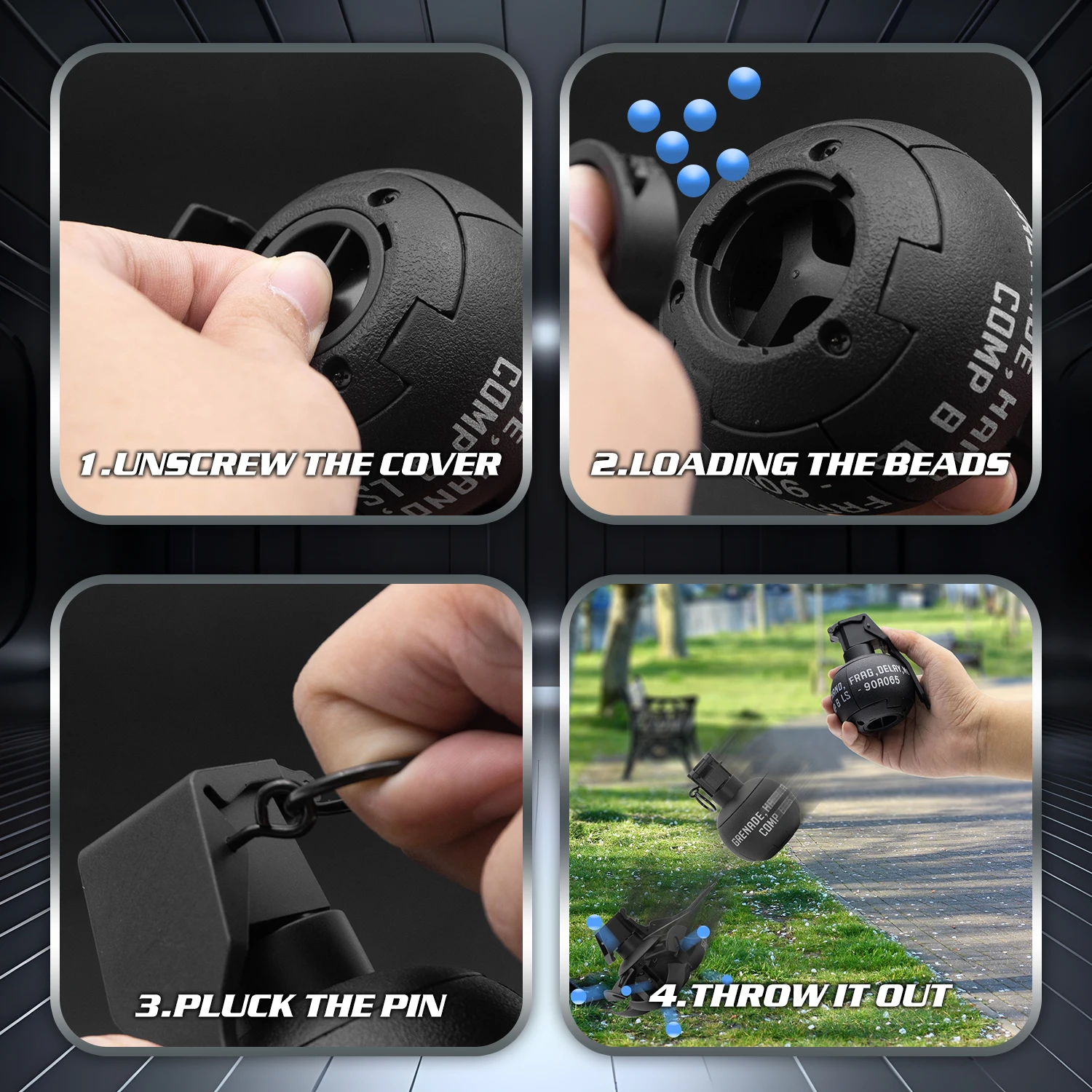 2 Pcs Grenade Model Airsoft Paintball Tactcial Toy with 1Bag Ammo Fun Impact Pull Ring Grenade Toys for Adults Outdoor Sports thumbnail 6