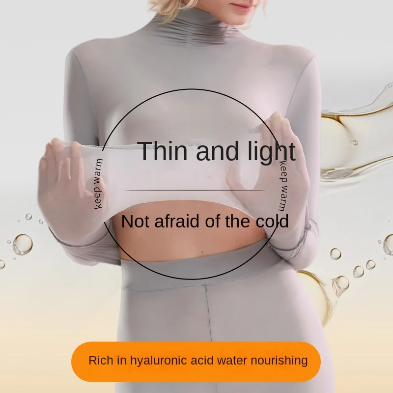 1 set Stacked Collar High Collar Beauty Skin Suit High Elastic Long Sleeve Seamless Thermal Underwear Women's Base Layer sets thumbnail 4
