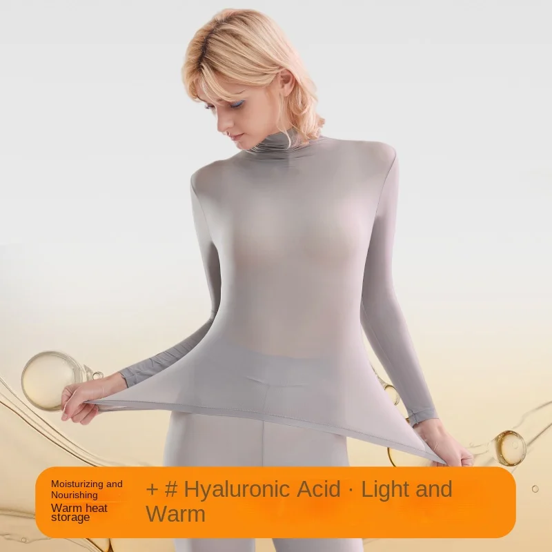 1 set Stacked Collar High Collar Beauty Skin Suit High Elastic Long Sleeve Seamless Thermal Underwear Women's Base Layer sets thumbnail 3